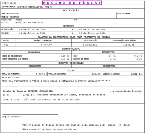 FP293 Férias Recibo de Férias Imprime recibos e avisos em folhas