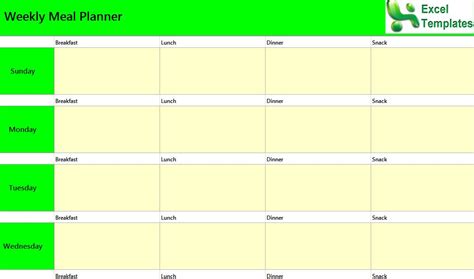 Weekly Meal Planner Excel Template