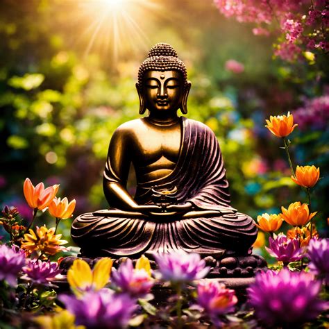 Lexica Buddha In A Garden With Vibrant Flowers In Meditation With