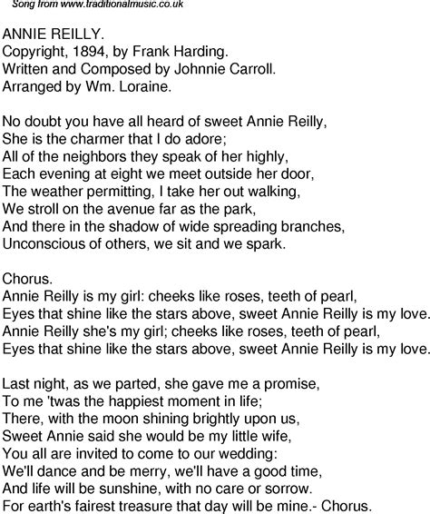 Old Time Song Lyrics for 43 Annie Reilly