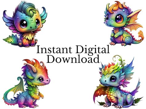 Baby Rainbow Dragon Clipart Bundle Watercolor Art Fantasy - Etsy