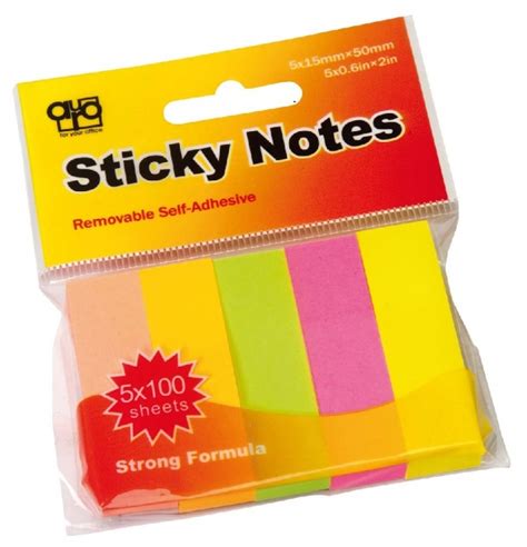 Samolepící záložky Sticky Notes 15x50 mm papírové 5x100 listů neon