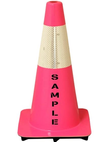 pink 18 inch flow molded traffic cone w 6 inch collar & stencil ...