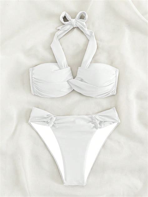 Conjunto De Bikini Con Nudo Retorcido De Unicolor Para Mujeres Con