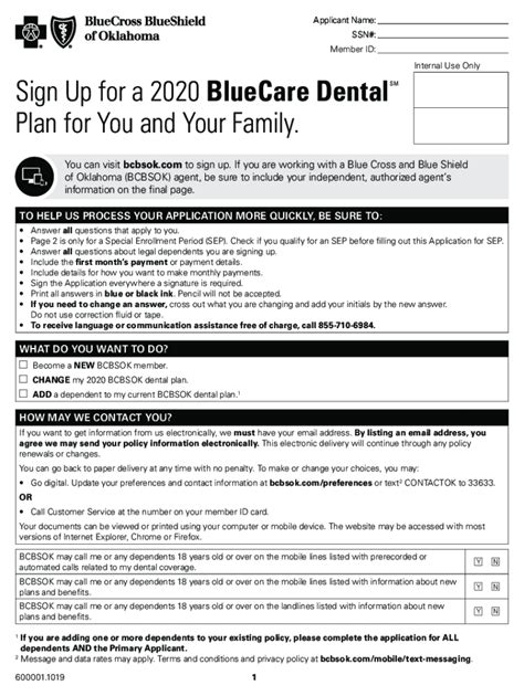 Fillable Online Sign Up For A Bluecare Dentalsm Plan For You And