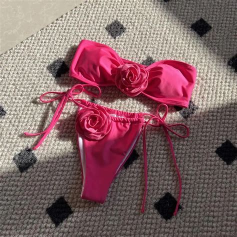 Pcs Set Women Sexy Bikini Set Flower Decor Bandeau Bra Lace Up Swim