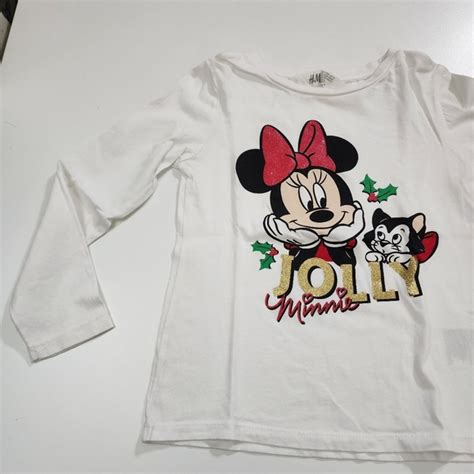 Disney Shirts And Tops Hm X Disney Minnie Mouse Figaro Glitter Jolly Long Sleeve Shirt Size