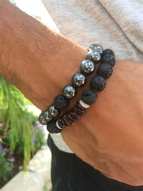 Mens Bracelets Hematite Lava Stone Protection Balance Bracelet Mens Jewelry Mens Ts