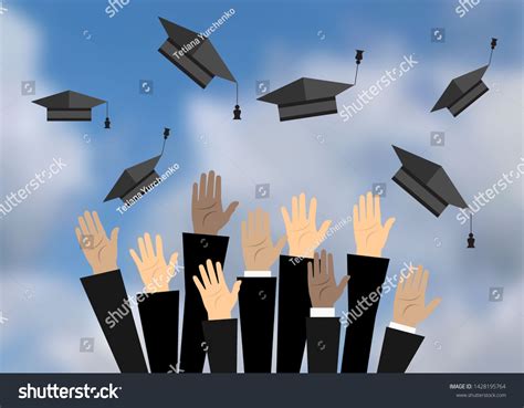 Hands Graduates Throwing Graduation Hats Air Stock Illustration 1428195764