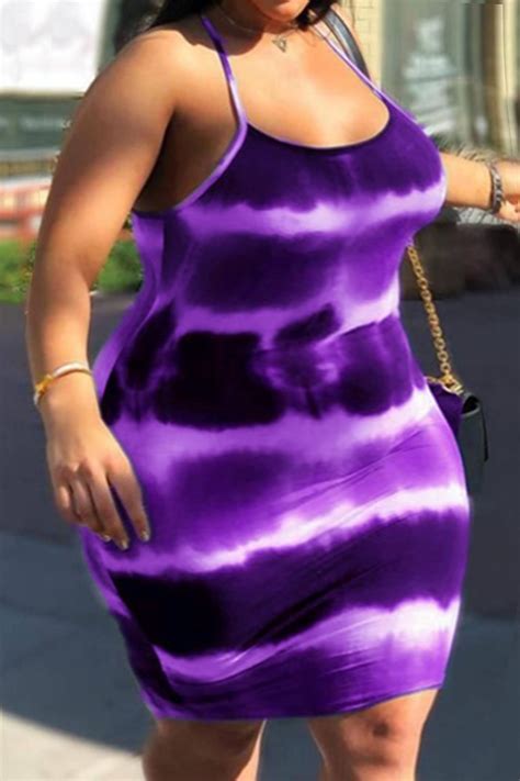 Wholesale Purple Fashion Sexy Plus Size Print Tie Dye Backless