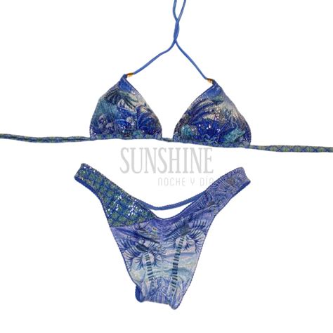 Bikini Triangolo Slip Sgambato Palm Paradise Piquet Lurex E Paillettes