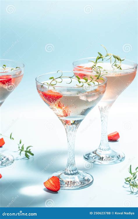 Boozy Refreshing Rose Wine Strawberry Cocktail Or Mocktail Refreshing Summer Drink With