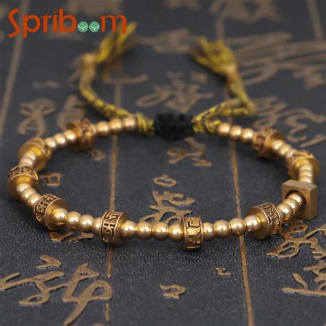 Tibetan Six Character Proverbs Bracelet Men Handmade Copper Bead