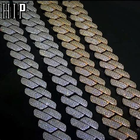 Hip Hop 19mm 3 Row Heavy Cuban Prong Chain Bling Iced Out Box Buckle