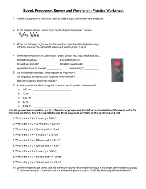 Wavelength Frequency Speed And Energy Worksheet Answer Key