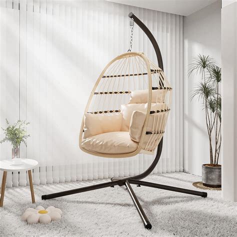 AUTMOON Foldable Hanging Egg Chair With Stand Up To 350 Lbs Indoor