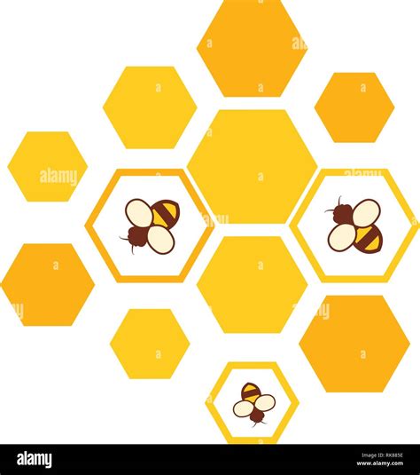 Vector Bees And Honeycomb Icon Isolated On White Background Flat