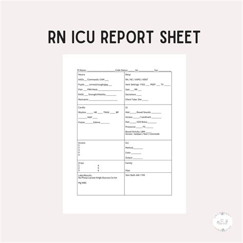 Nurse Icu Report Sheet Icu Nurse Report Sheet Organization For Nurse