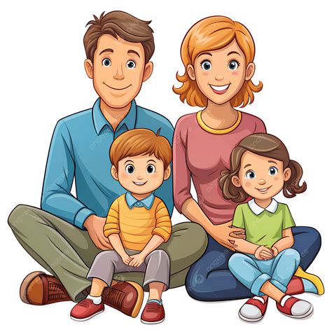 Happy Family Cartoon Clipart Illustration Sitting Together, Cartoon
