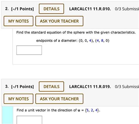 SOLVED 1 Points DETAILS LARCALC1I 11 R 01O 0 3 Submissi MY NOTES