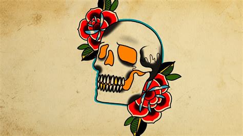 How to draw an Oldschool Skull and Roses - YouTube