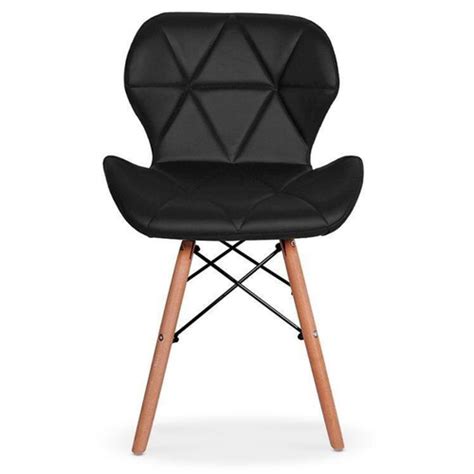 Kit 4 Cadeiras Charles Eames Eiffel Slim Wood Estofada Preta Em