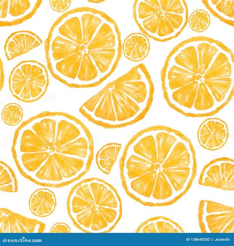 Seamless Pattern Painting With Yellow Lemon Isolated On White