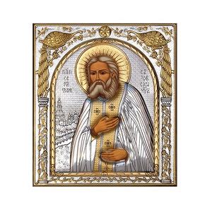 Saint Seraphim Icon Handmade Silver 999 Greek Orthodox Icon Of St