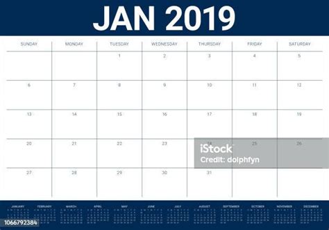 January 2019 Desk Calendar Vector Illustration Stock Illustration Download Image Now 2019