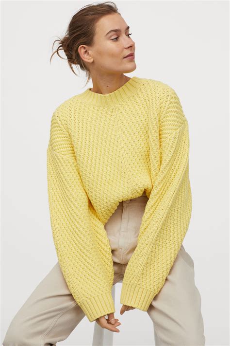 Textured Knit Jumper Light Yellow Ladies Handm In Textured Knit