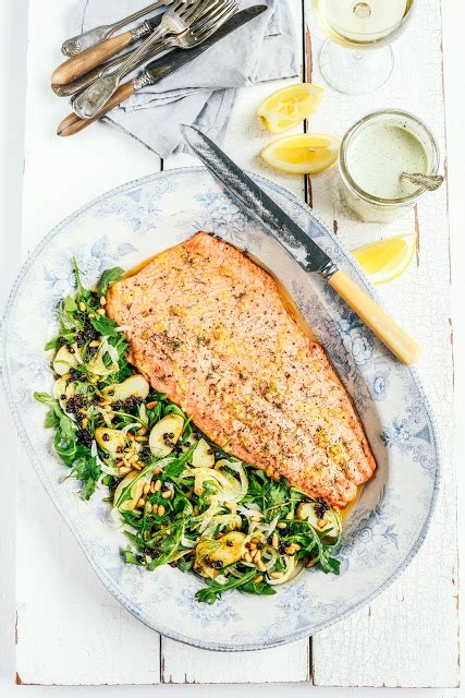 Roast Salmon With Fennel Rocket And Potato Salad Stuck In The Kitchen