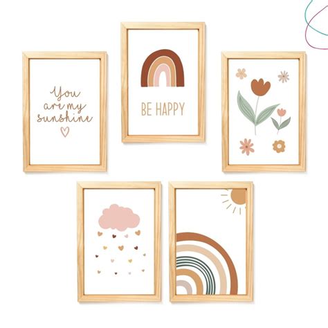 Kit 5 Quadros Decorativos Arco íris Boho Escandinavo Elo7