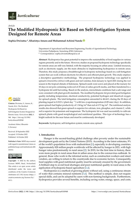 Pdf The Modified Hydroponic Kit Based On Self Fertigation System