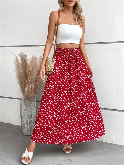 Shein Vcay Allover Print Knot Front Skirt Shein Usa