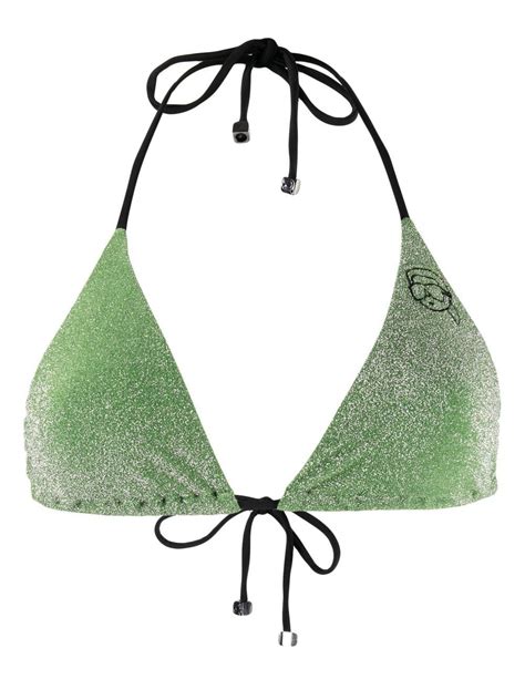 Karl Lagerfeld Metallic Logo Embroidered Bikini Top Editorialist