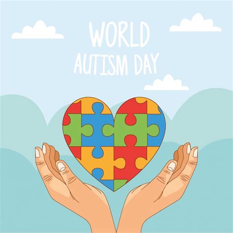 Premium Vector World Autism Day With Hands And Puzzle Heart