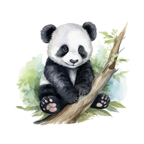 Adorable Oso Panda Acuarela Vector Premium