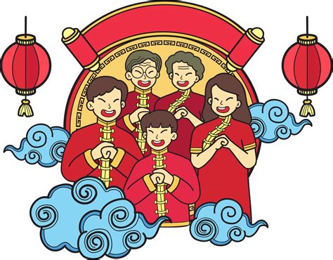 Hand Drawn Chinese New Year and Chinese family illustration 17182426 PNG