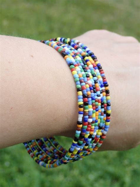 Colorful Seed Bead Memory Wire Happy Charm Bracelet For Woman