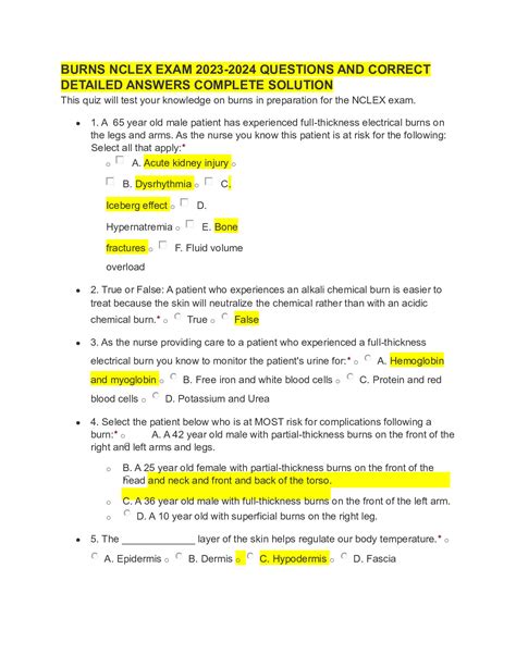 Burns Nclex Exam Questions And Correct Detailed Answers