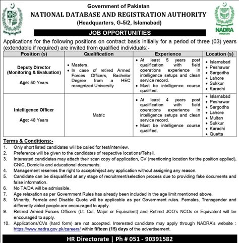 National Database And Registration Authority Nadra Jobs Matric Base