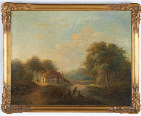 Ok Nd Konstn R Landscape With Houses And Figures Fishing By A Stream