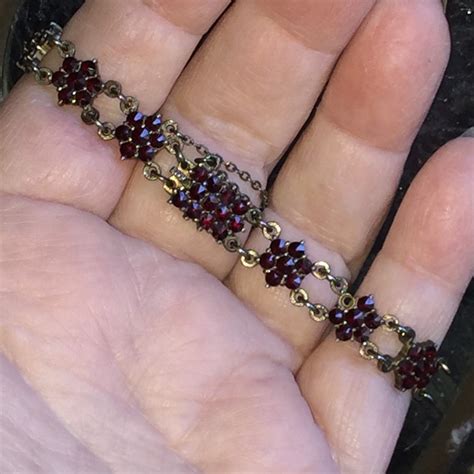 900 Silver Edwardian Bohemian Garnet Bracelet Rose Cut Gold Etsy