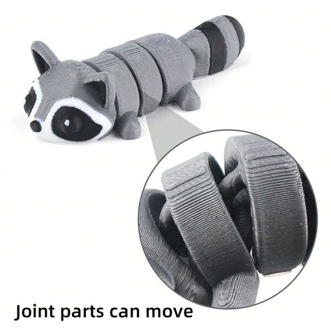 3D Printed Articulated Raccoon Toy With Panda And Trash Can Accessories