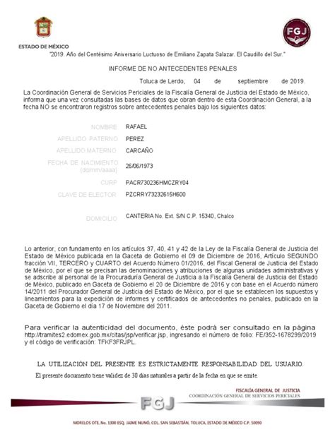 Carta Antecedentes No Penales Edomex Pdf