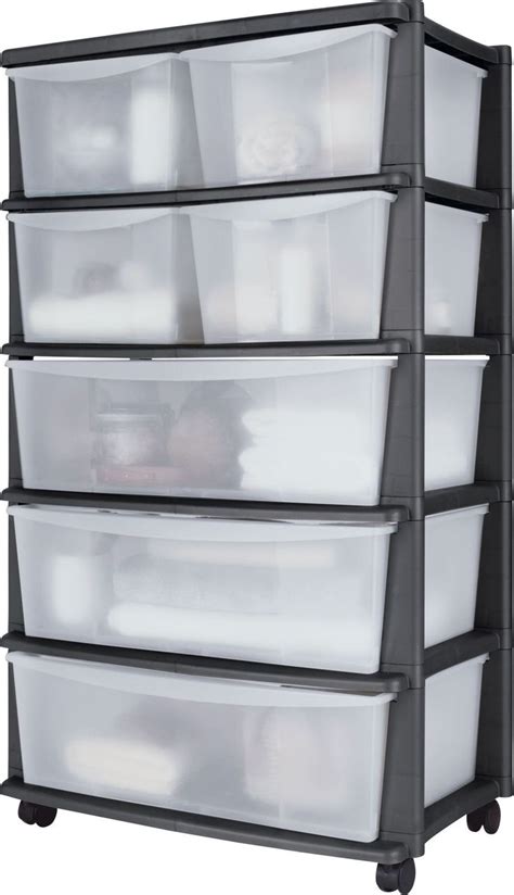 Home 7 Drawer Plastic Wide Tower Chest 131l Storage Unit Ebay