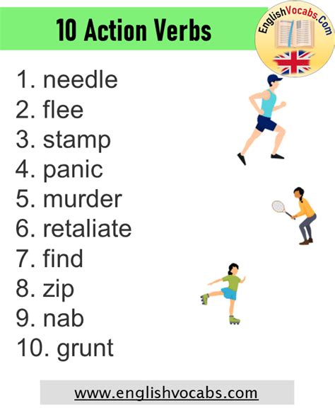 10 Action Verbs List And Example Sentences English Vocabs