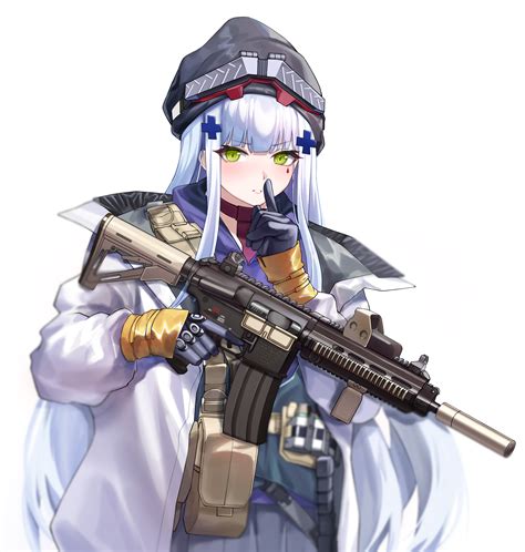 Safebooru 1girl 1z10 Ammunition Pouch Assault Rifle Bangs Beanie