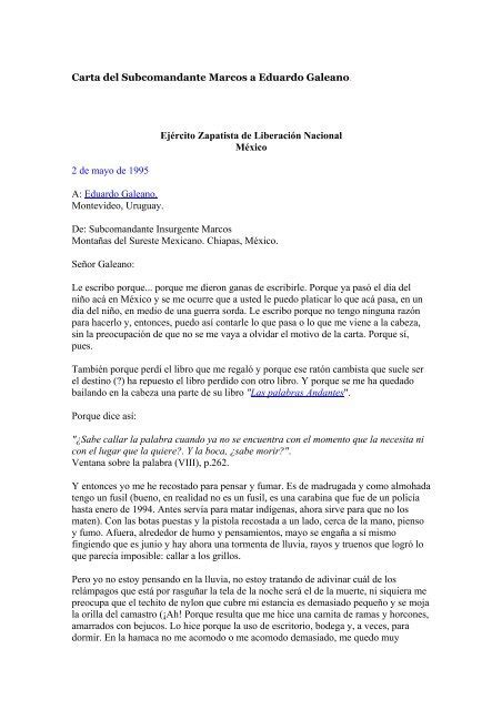 Carta del Subcomandante Marcos a Eduardo Galeano Ejército