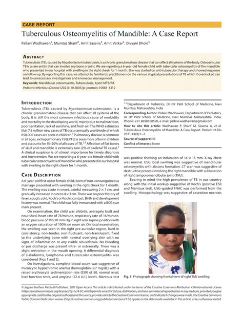 Pdf Tuberculous Osteomyelitis Of Mandible A Case Report